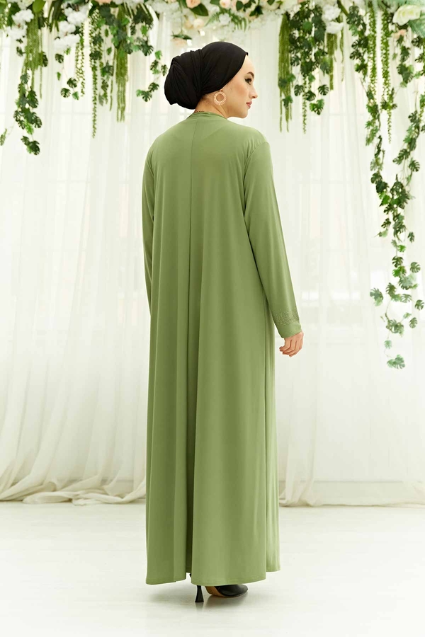 Taş İşlemeli Sandy Tesettür Elbise 590EML-12456 Fıstık Yeşili