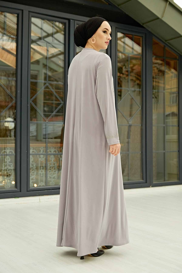 Taş İşlemeli Sandy Tesettür Elbise 590EML-12456 Gri