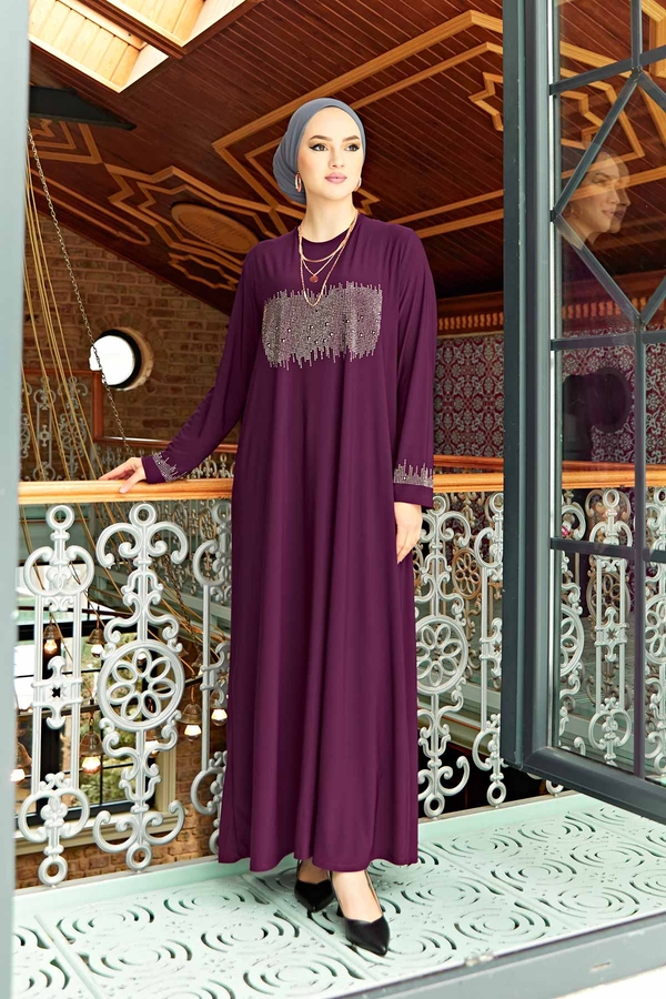 Eml - Taş İşlemeli Sandy Elbise 590EML-12456 Mürdüm