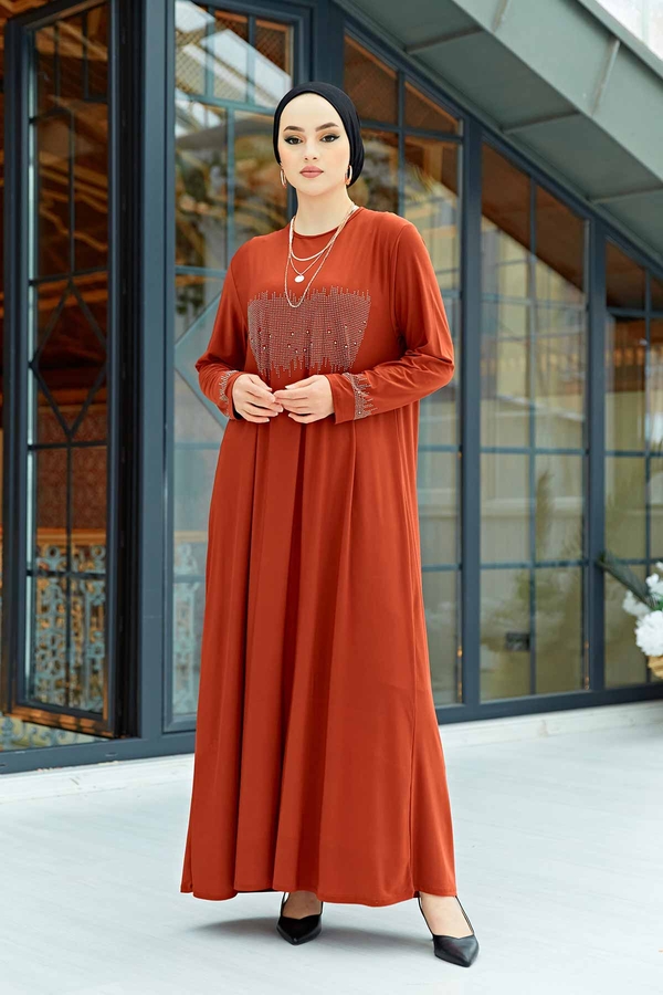 Eml - Taş İşlemeli Sandy Tesettür Elbise 590EML-12456 Orange