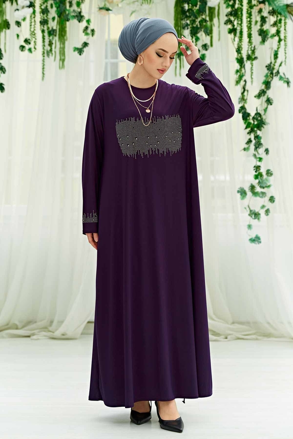 Taş İşlemeli Sandy Elbise 590EML-12456 Patlıcan Moru Taş İşlemeli Sandy Elbise 590EML-12456 Patlıcan Moru