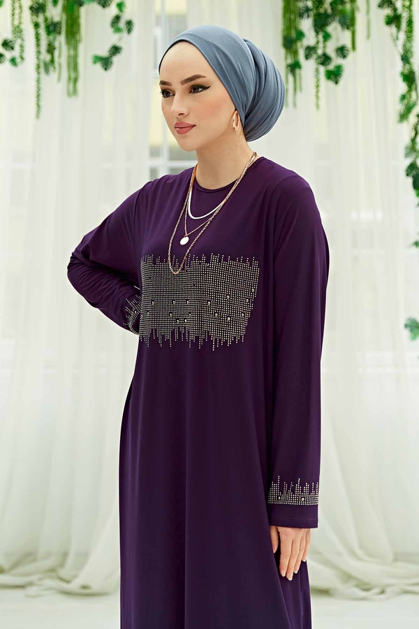 Eml - Taş İşlemeli Sandy Elbise 590EML-12456 Patlıcan Moru (1)