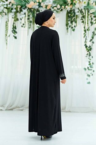 Taş İşlemeli Sandy Tesettür Elbise 590EML-12456 Siyah - Thumbnail