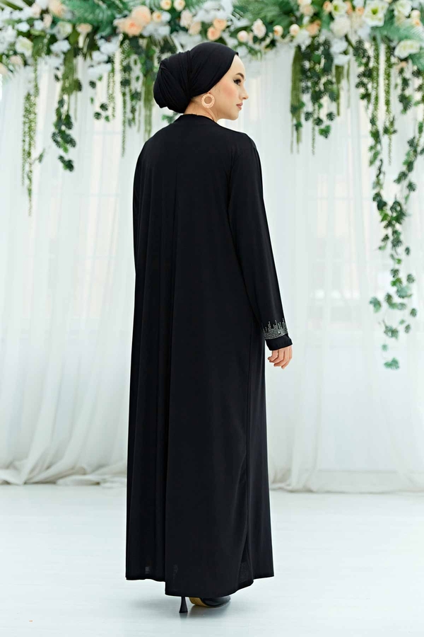 Taş İşlemeli Sandy Tesettür Elbise 590EML-12456 Siyah