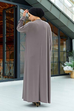 Taş İşlemeli Sandy Tesettür Elbise 590EML-12456 Vizon - Thumbnail
