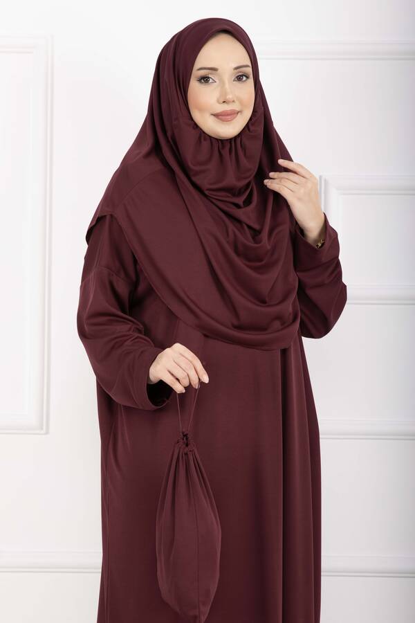 MD - Taşıma Çantalı Tesettür Namaz Elbisesi Bordo (1)