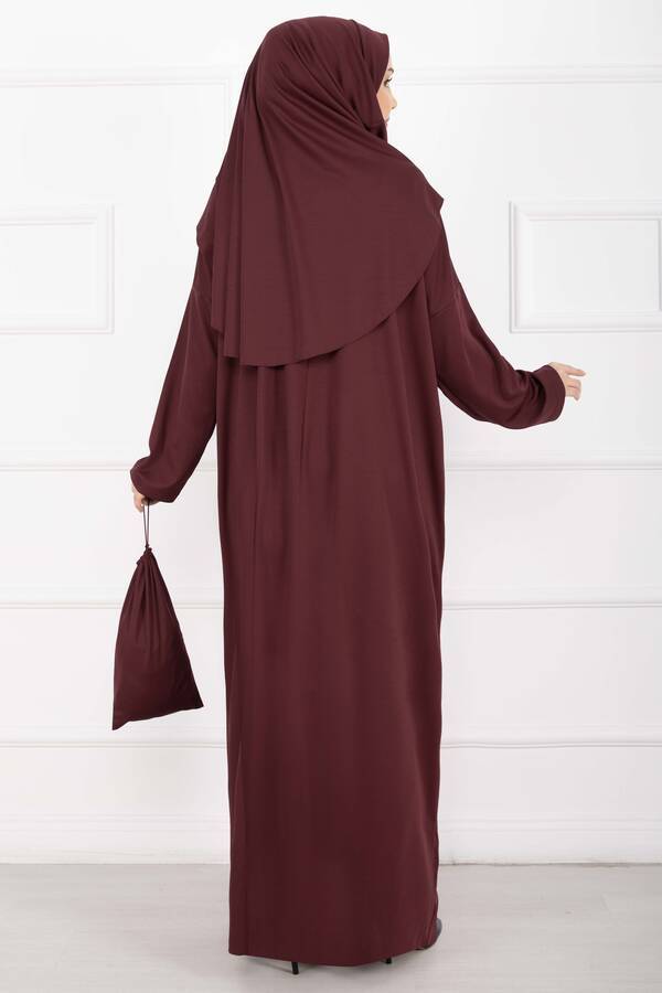 Taşıma Çantalı Tesettür Namaz Elbisesi Bordo - 4
