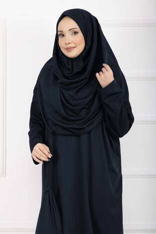 Taşıma Çantalı Tesettür Namaz Elbisesi Lacivert - Thumbnail