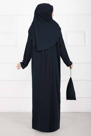 Taşıma Çantalı Tesettür Namaz Elbisesi Lacivert - Thumbnail