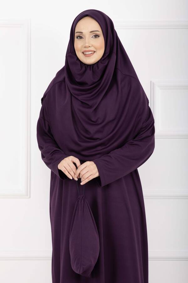 MD - Taşıma Çantalı Tesettür Namaz Elbisesi Mor (1)