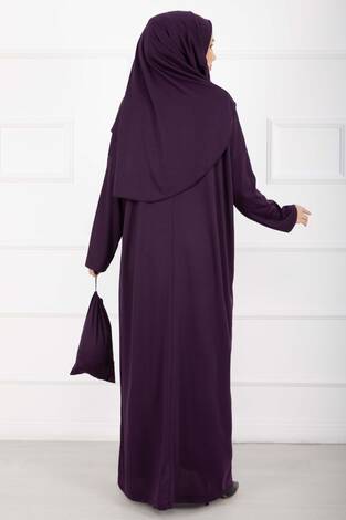 Taşıma Çantalı Tesettür Namaz Elbisesi Mor - Thumbnail