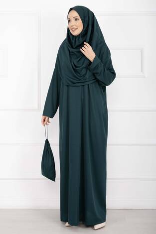 Taşıma Çantalı Tesettür Namaz Elbisesi Zümrüt - Thumbnail