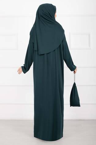 Taşıma Çantalı Tesettür Namaz Elbisesi Zümrüt - Thumbnail