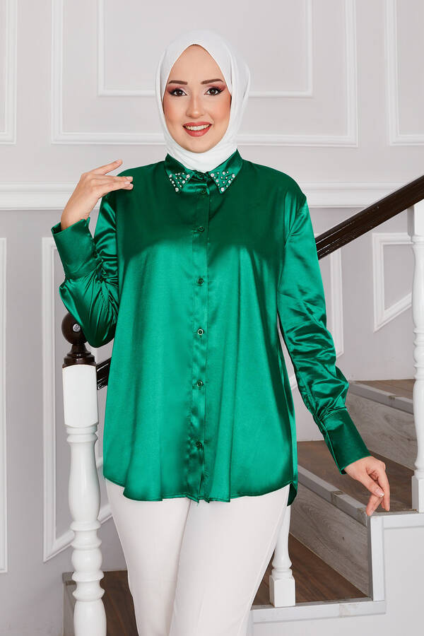 Svs - Yakası Taşlı Saten Gömlek Zümrüt (1) Svs - Yakası Taşlı Saten Gömlek Zümrüt (1)