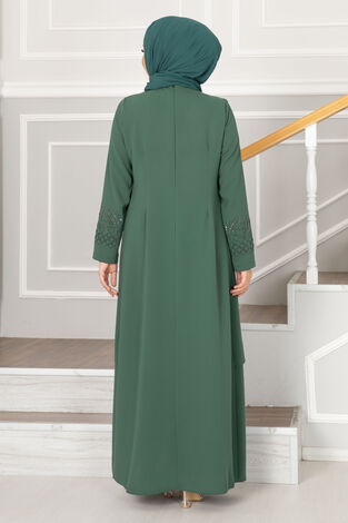 Taşlı Tesettür Cepken Elbise Yeşil - Thumbnail
