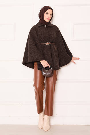 Tek Düğmeli Ve Kemerli Panço Kahve