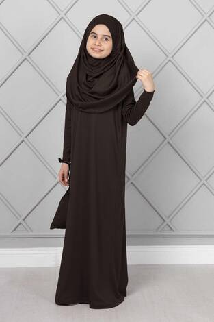 Tesettür Çocuk Namaz Elbisesi Acı Kahve