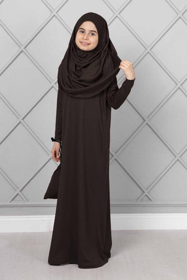 Tesettür Çocuk Namaz Elbisesi Acı Kahve