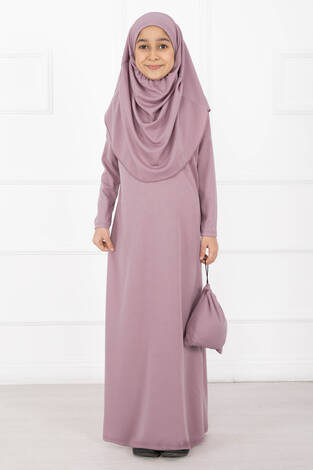 Tesettür Çocuk Namaz Elbisesi AÇIK PUDRA - Thumbnail