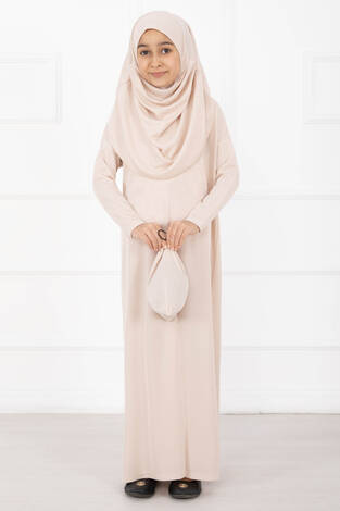 Tesettür Çocuk Namaz Elbisesi Bej - Thumbnail