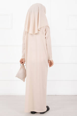 Tesettür Çocuk Namaz Elbisesi Bej - Thumbnail