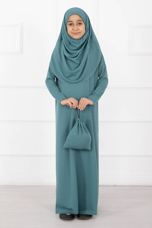 MD - Tesettür Çocuk Namaz Elbisesi Çağla Yeşili
