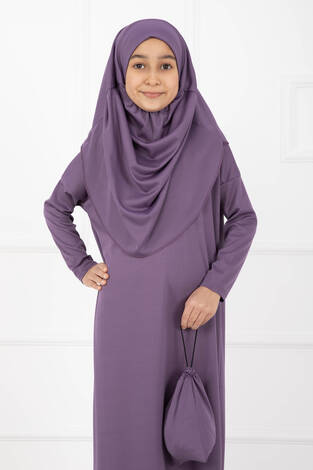 Tesettür Çocuk Namaz Elbisesi Eflatun - Thumbnail