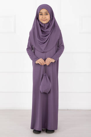 Tesettür Çocuk Namaz Elbisesi Eflatun