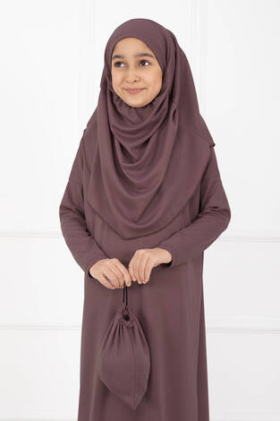 Tesettür Çocuk Namaz Elbisesi Gülkurusu - Thumbnail