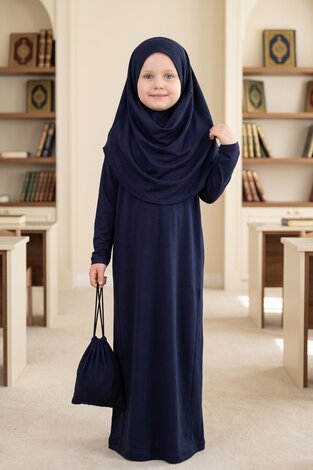 Tesettür Çocuk Namaz Elbisesi Lacivert