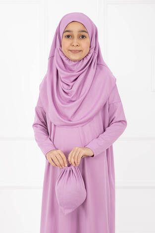 Tesettür Çocuk Namaz Elbisesi Lila - Thumbnail