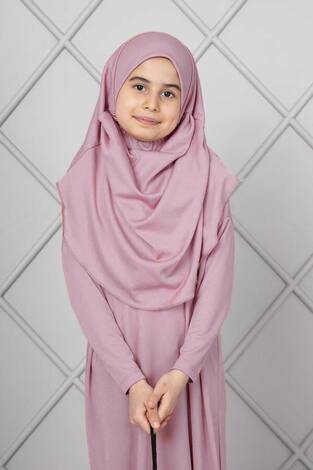 Tesettür Çocuk Namaz Elbisesi Pudra - Thumbnail