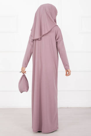 Tesettür Çocuk Namaz Elbisesi Pudra - Thumbnail