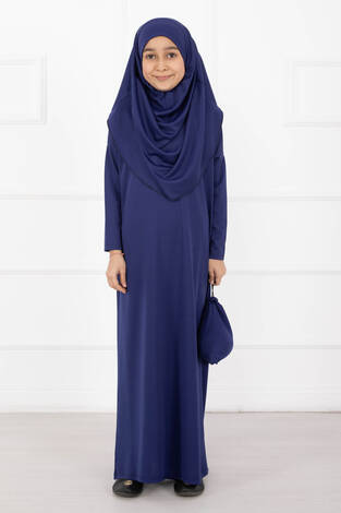 Tesettür Çocuk Namaz Elbisesi Saks - Thumbnail