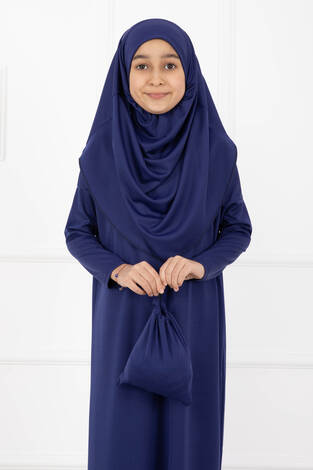 Tesettür Çocuk Namaz Elbisesi Saks - Thumbnail