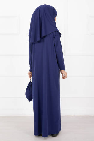 Tesettür Çocuk Namaz Elbisesi Saks - Thumbnail