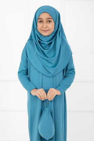 Tesettür Çocuk Namaz Elbisesi Turkuaz - Thumbnail