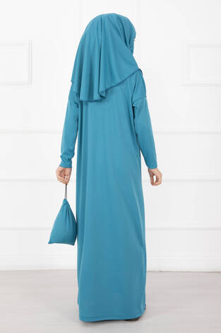 Tesettür Çocuk Namaz Elbisesi Turkuaz - Thumbnail