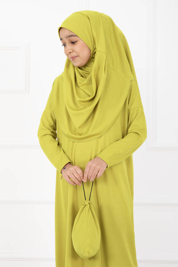 MD - Tesettür Çocuk Namaz Elbisesi Yağ Yeşil (1)