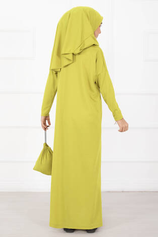 Tesettür Çocuk Namaz Elbisesi Yağ Yeşil - Thumbnail