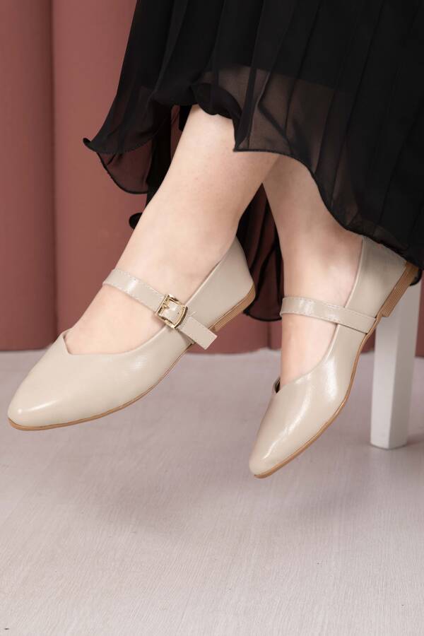 Srç - Tokalı Bant Detaylı Mary Jane Babet Ayakkabı Bej