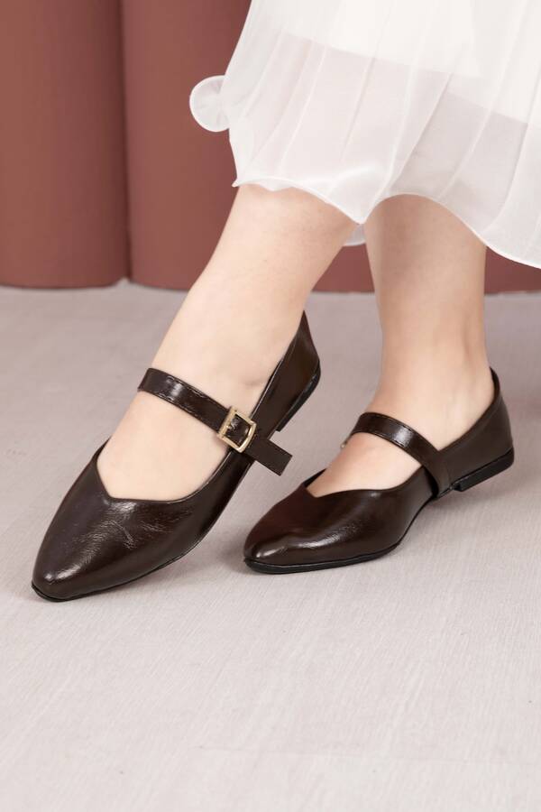 Srç - Tokalı Bant Detaylı Mary Jane Babet Ayakkabı Kahve (1)