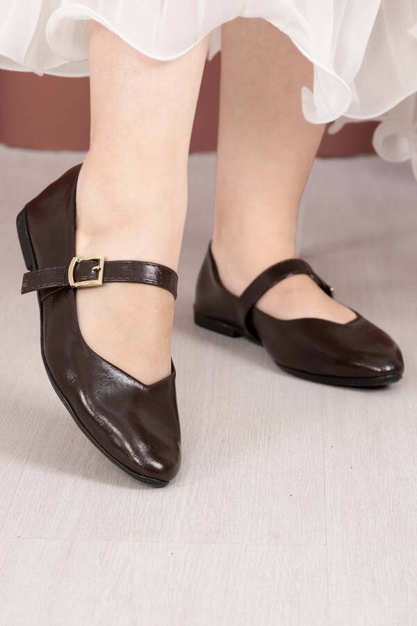 Srç - Tokalı Bant Detaylı Mary Jane Babet Ayakkabı Kahve