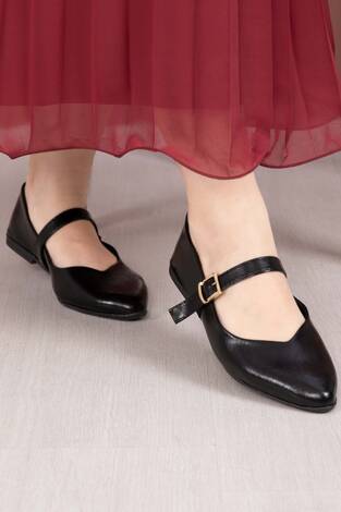 Tokalı Bant Detaylı Mary Jane Babet Ayakkabı Siyah - Thumbnail