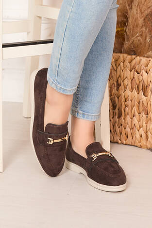 Tokalı Süet Loafer Ayakkabı Kahve