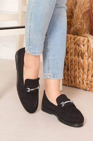Tokalı Süet Loafer Ayakkabı Siyah