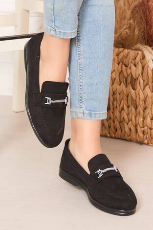 Tokalı Süet Loafer Ayakkabı Siyah - Thumbnail