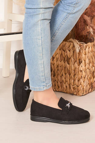 Tokalı Süet Loafer Ayakkabı Siyah - Thumbnail