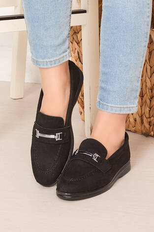 Tokalı Süet Loafer Ayakkabı Siyah - Thumbnail