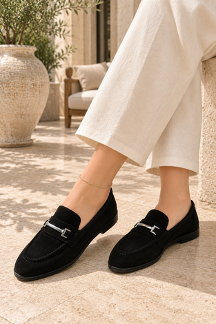 Tokalı Süet Loafer Ayakkabı Siyah